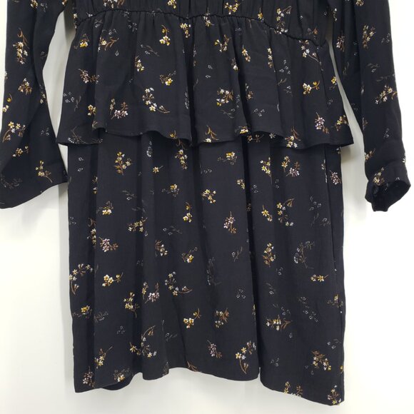 3/$25 H&M Floral Print Peplum Ruffle Mini Dress 10 Long Sleeves Mock Neck Black - Picture 5 of 9